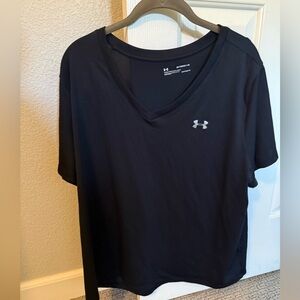 Under Armour Women's Black V-Neck Athletic Tee with Silver Logo